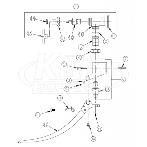 Zurn Z85100-WM Single Foot Pedal Valve Parts Breakdown