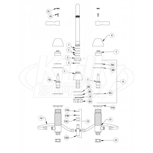 Zurn Z831A1 Widespread Gooseneck Faucet Parts Breakdown 