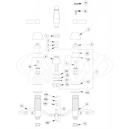 Zurn Widespread Swing Spout Faucet Parts Breakdown 