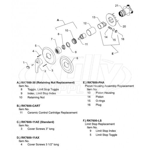 Zurn Z7600 Temp-Gard II Shower Valve Parts Breakdown