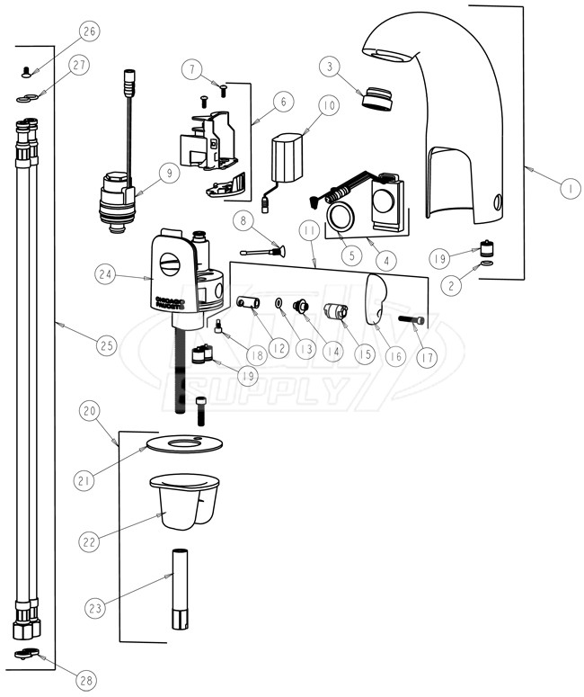 Chicago 116.122.21.1 Hytronic Contemporary Sensor Faucet Parts Breakdown