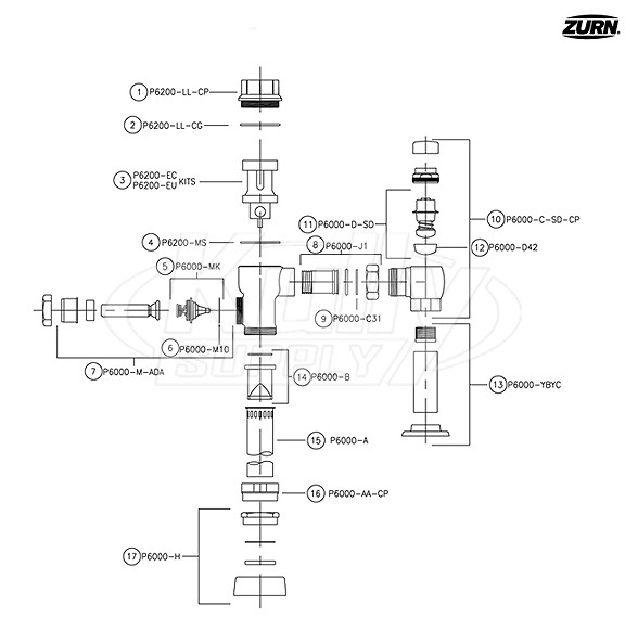 Zurn MetroFlush Flush Valve Parts Breakdown