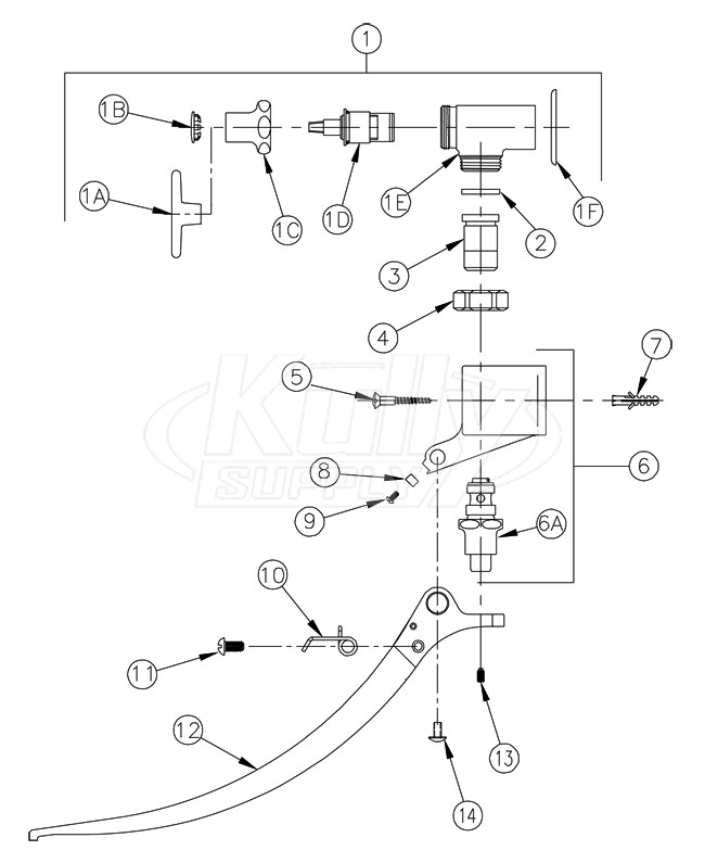 Zurn Z85100-WM Single Foot Pedal Valve Parts Breakdown