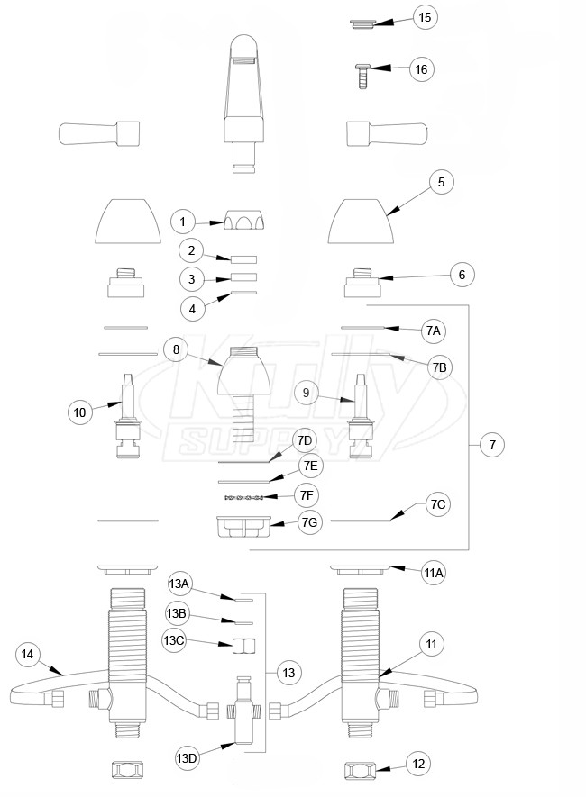 Zurn Widespread Swing Spout Faucet Parts Breakdown 