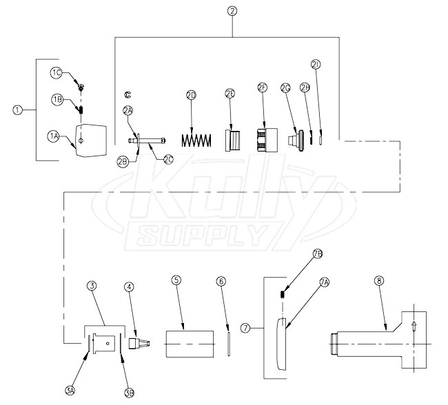 Zurn Z87300-CWO Single Metering Shower Valve Parts Breakdown 