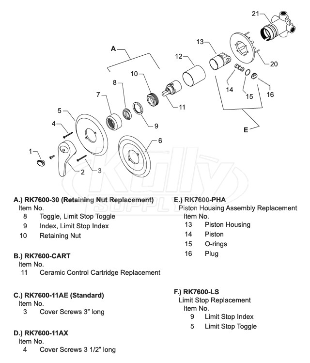 Zurn Z7600 Temp-Gard II Shower Valve Parts Breakdown